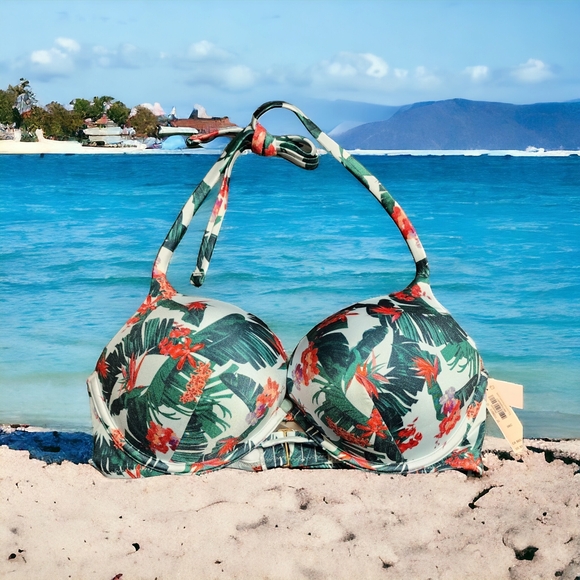 Victoria's Secret Bombshell Add 2 Cups Push Up Bikini Sz 38C NWT Blue Palm - Picture 3 of 6